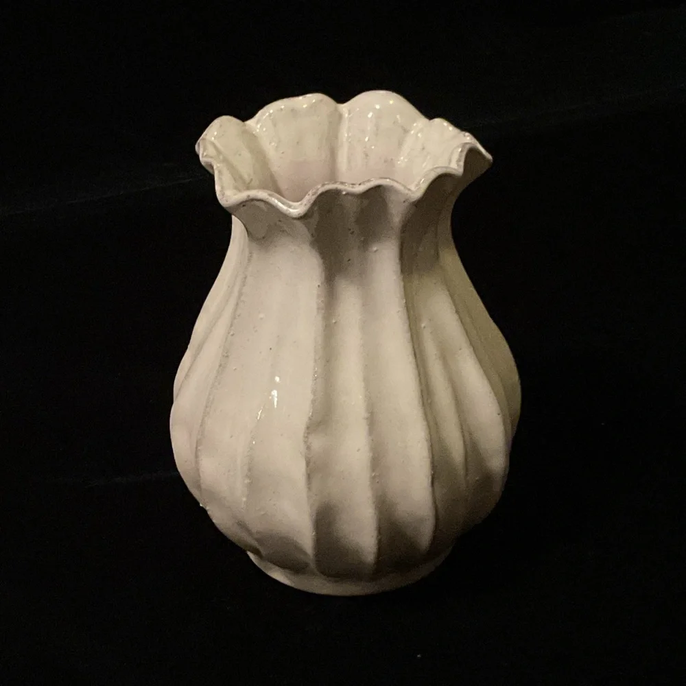 9” Pleated Ceramic Rustic Vase Sour Cream - Hearth & Hand™ with Magnolia